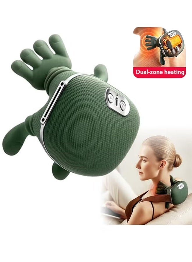 كوراكس تكييف الرقبة والكتفين مع التدفئة، ثلاثة مستويات تدليك، تكييف أنسجة عميقة 4D بدون سلك، وسادة تدليك شياتسو للرقبة والكتفين لتخفيف آلام الرقبة والعضلات الخلفية والساقين، هدية للرجال والنساء باللون الأخضر الداكن - Image 1